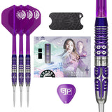 Target Japan Kasumi Sato Endeavour G3 Swiss Point Steel Tip Darts main product image showing the darts, packaging, flights, shafts, and included accessories