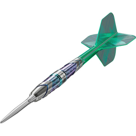 Target Japan Kaze Series Ceros 02 Swiss Point Steel Tip Darts close up image highlighting the barrel grip texture, coating, machining, and design details