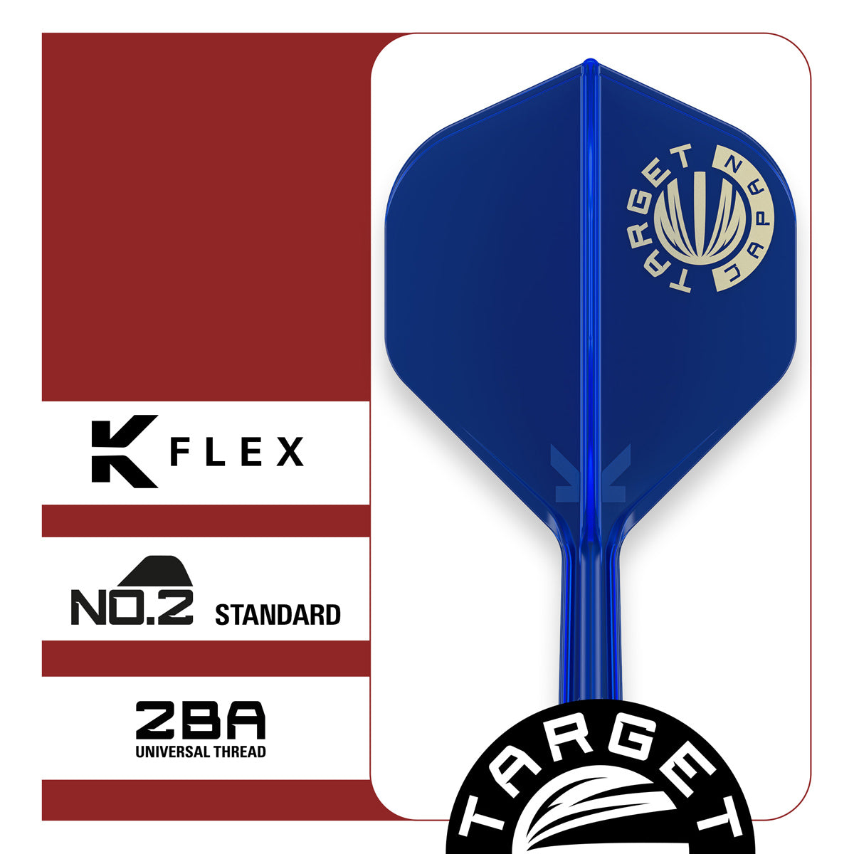 Close up view of the Target Japan Logo Blue No.2 K Flex flight profile and printed design