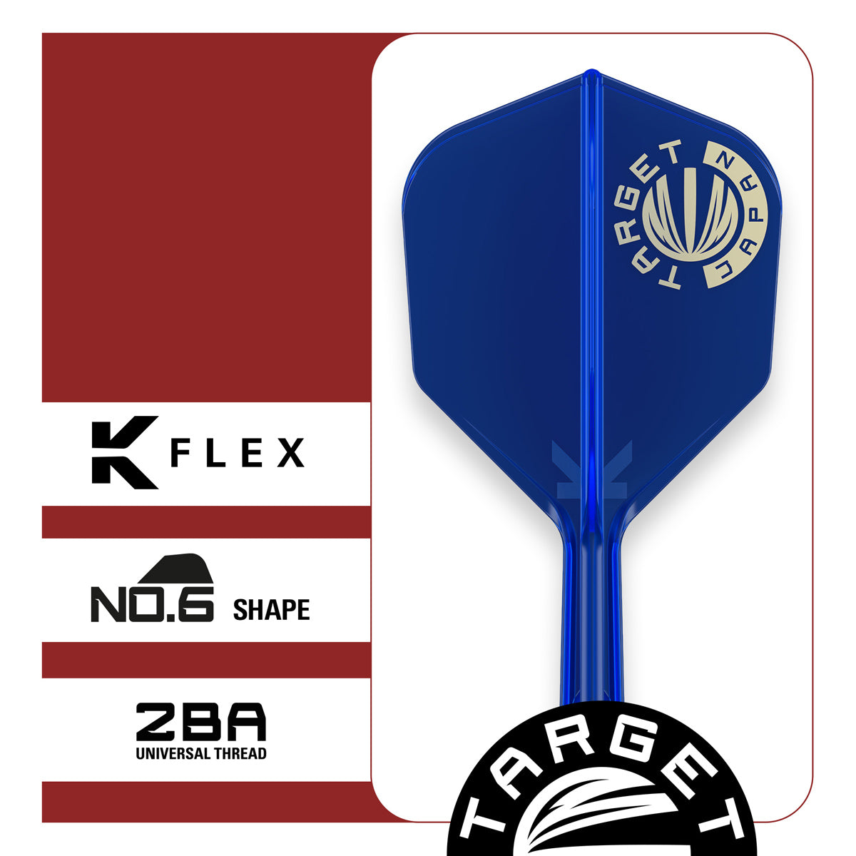 Close up view of the Target Japan Logo Blue No.6 K Flex flight profile and printed design
