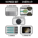 Image showing the contents included with the Miracle Rising Sun Champions Set Darts