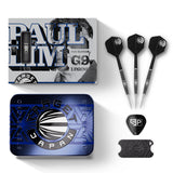 Target Japan Paul Lim The Legend Gen 9 Swiss Point Steel Tip Darts lifestyle image showing a premium darts setup and playing environment