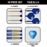 Target Japan Prime Series Zenith G2 Swiss Point Steel Tip Darts image displaying everything included inside the box