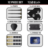 Target Japan Pyro G11 Swiss Point Steel Tip Darts image displaying everything included inside the box