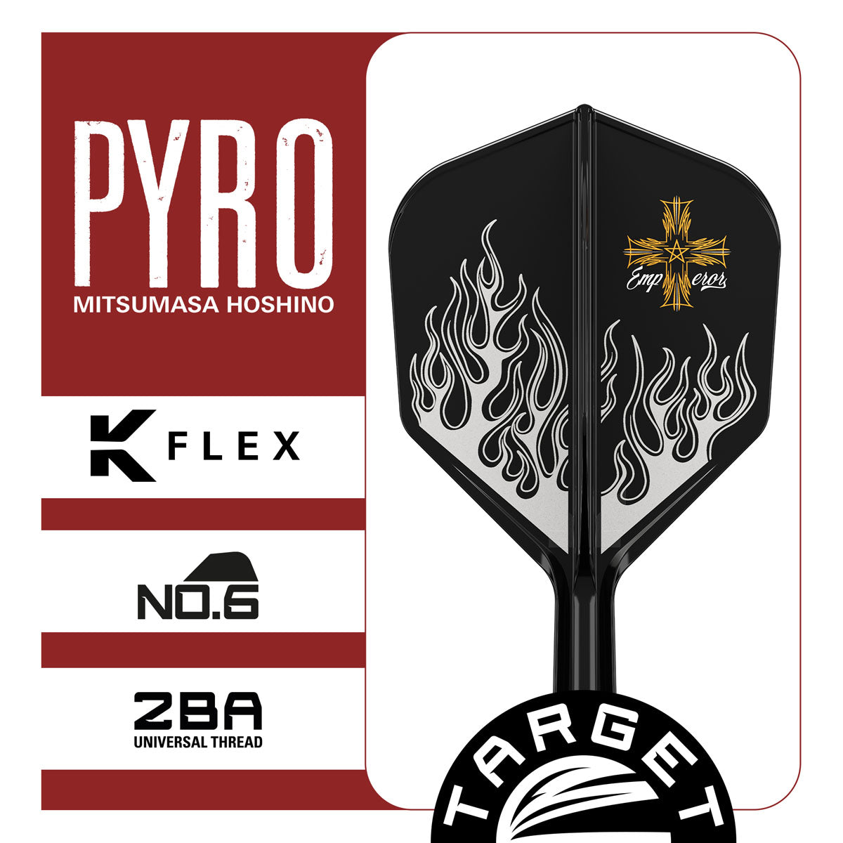 Close up image highlighting the design, profile and printed artwork of the Target Japan Pyro G2 No.6 K Flex
