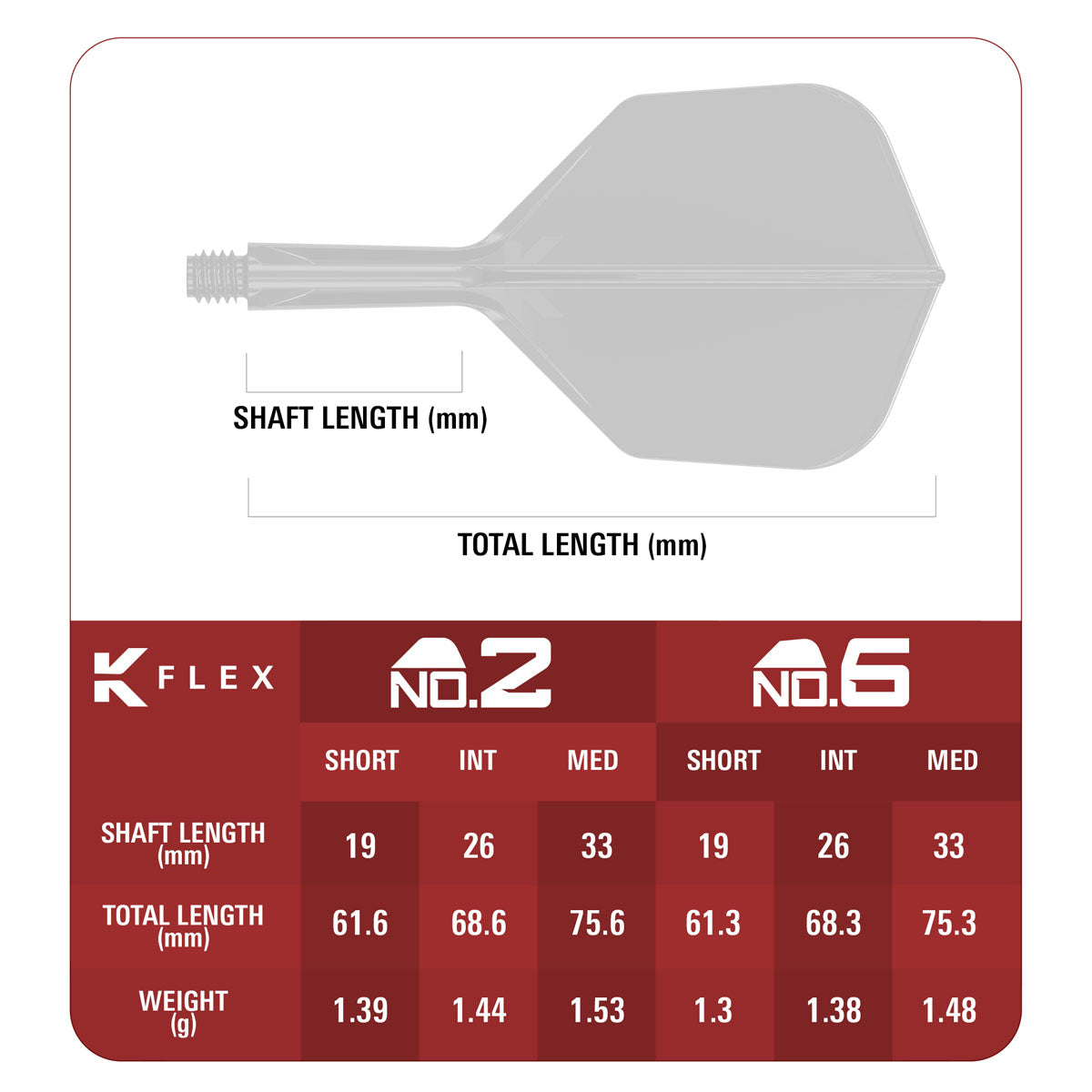 Flight specifications and dimensions for the Target Japan Pyro G2 No.6 K Flex