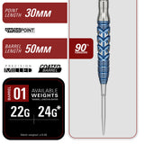Barrel specifications highlighting the grip profile, dimensions and machining of the Sereno G3 Swiss Point Darts