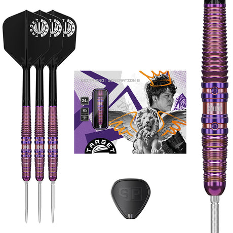 Solo G8 Swiss Point Steel Tip Darts main product image showing the darts, packaging, flights, shafts, and included accessories