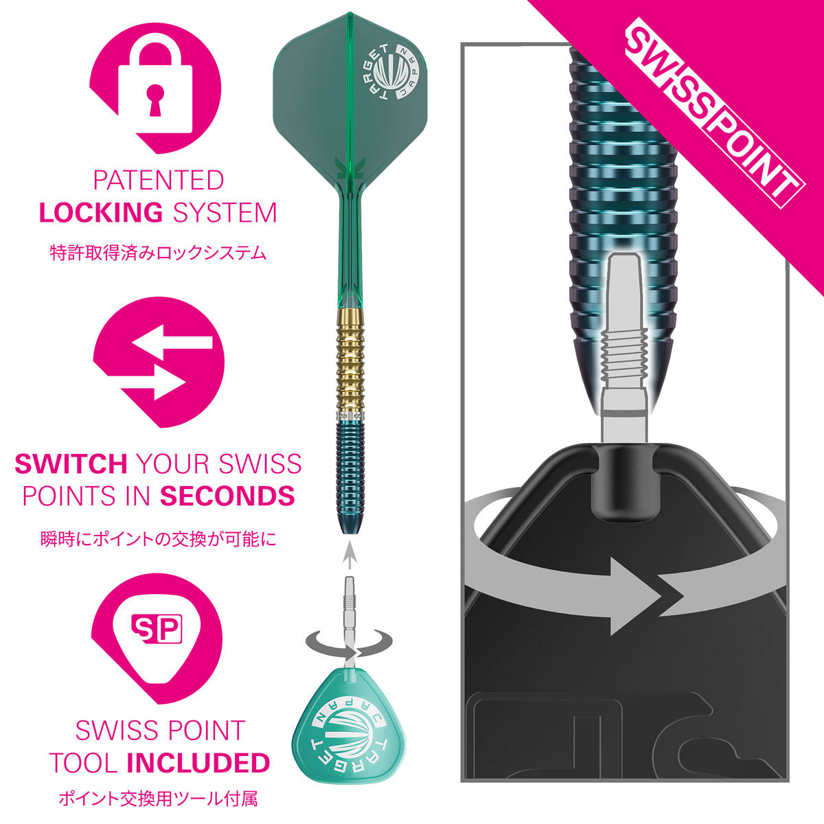 Target Japan Prime Series Ching Ho Tung Zenith G2.5 Swiss Point 90% Tungsten Steel Tip Darts