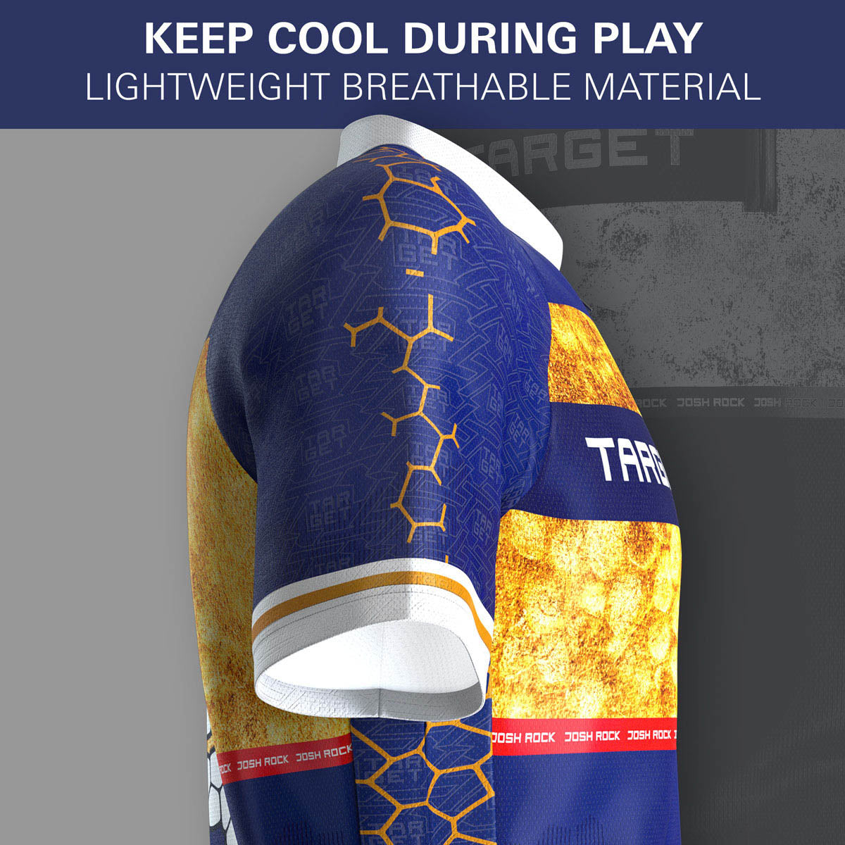 Target Josh Rock 2025 Playing Shirt side profile image showing the fit, cut, and design details