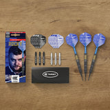 Josh Rock Brass darts lifestyle image featuring a premium electronic darts setup and modern playing environment
