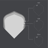 Josh Rock G1 Pro Ultra Dart Flight x 3 Sets by Target size guide comparing the available flight shapes and sizes.