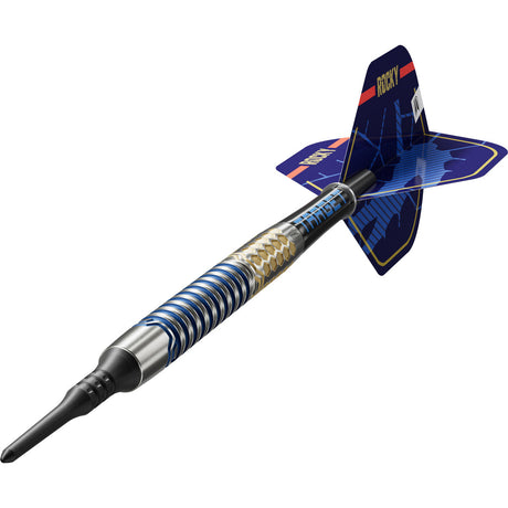 Josh Rock G1 Soft Tip Darts close up image highlighting the barrel grip texture and precision machining detail