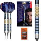 Josh Rock G1 Soft Tip Darts main product image showing the darts, packaging, flights, shafts, and included accessories