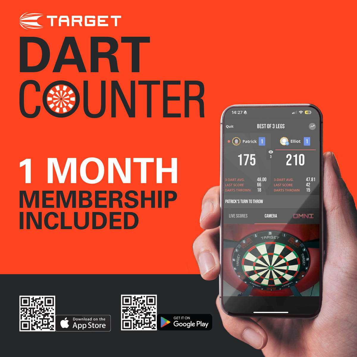 Josh Rock G1 SP Steel Tip Darts DartCounter promotional image showing app integration and scoring features