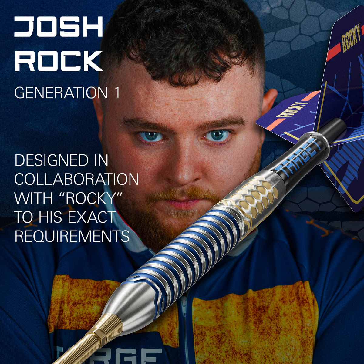 Josh Rock G1 SP Steel Tip Darts player card image showing the collaboration with professional darts player Josh Rock