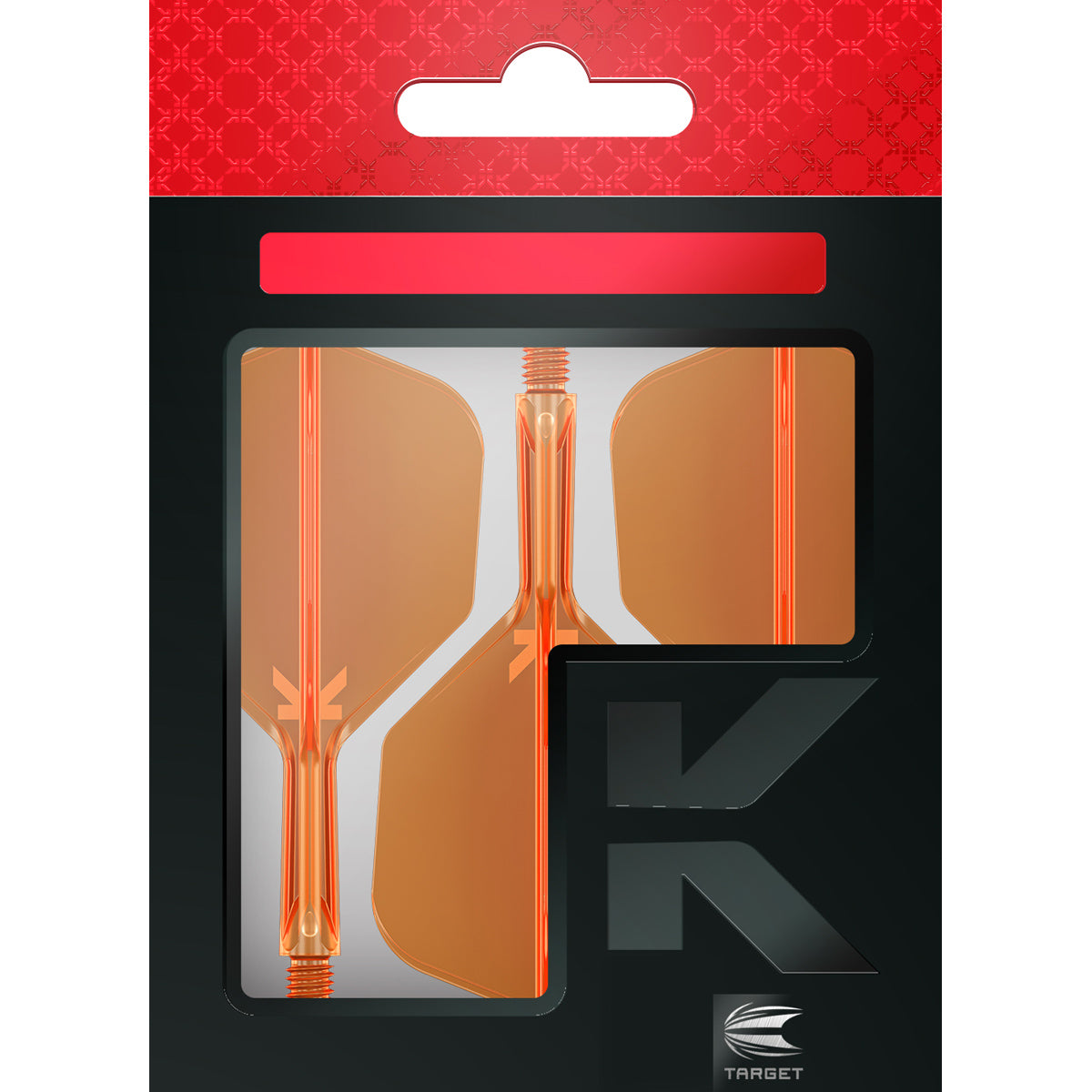 K,Flex Neon Orange No6 One Piece Dart Flights by Target image showing the retail packaging.