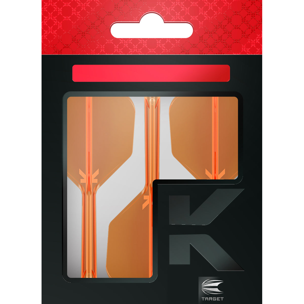 K,Flex Neon Orange No6 One Piece Dart Flights by Target image showing the retail packaging.