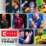 K,Flex Neon Orange No6 One Piece Dart Flights by Target graphic showing the professional player or dart range that uses this product.
