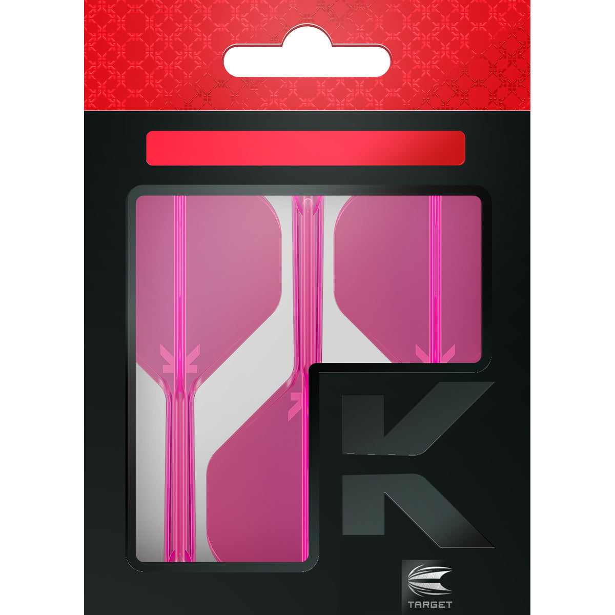 K,Flex Neon Pink No2 One Piece Dart Flights by Target image showing the retail packaging.