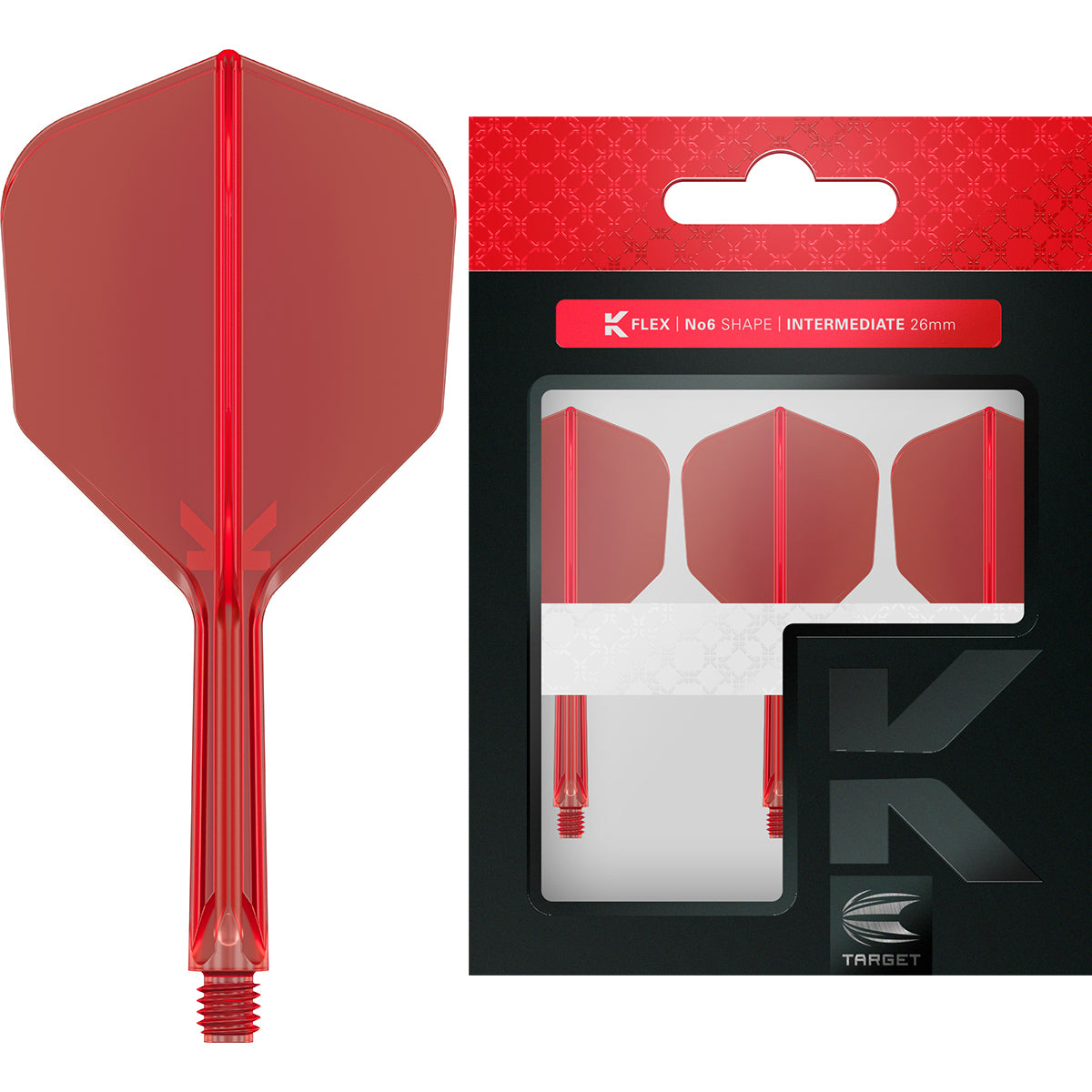 K,Flex Red No6 One Piece Flights by Target image showing the retail packaging.