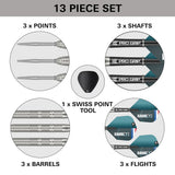 Kevin Doets Steel Tip Darts contents image displaying everything included inside the box