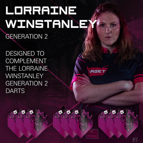 Target Lorraine Winstanley G2 Pro Ultra Dart Flights (3 Sets) image highlighting the compatible Target Lorraine Winstanley G2 dart range.