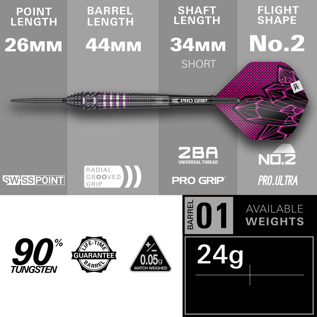 Lorraine Winstanley G2 Steel Tip Darts specifications image showing barrel dimensions, weight, and technical details