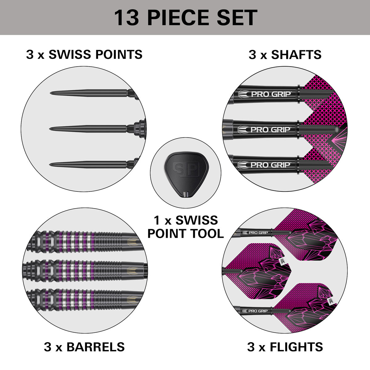 Lorraine Winstanley G2 Steel Tip Darts contents image displaying everything included inside the box