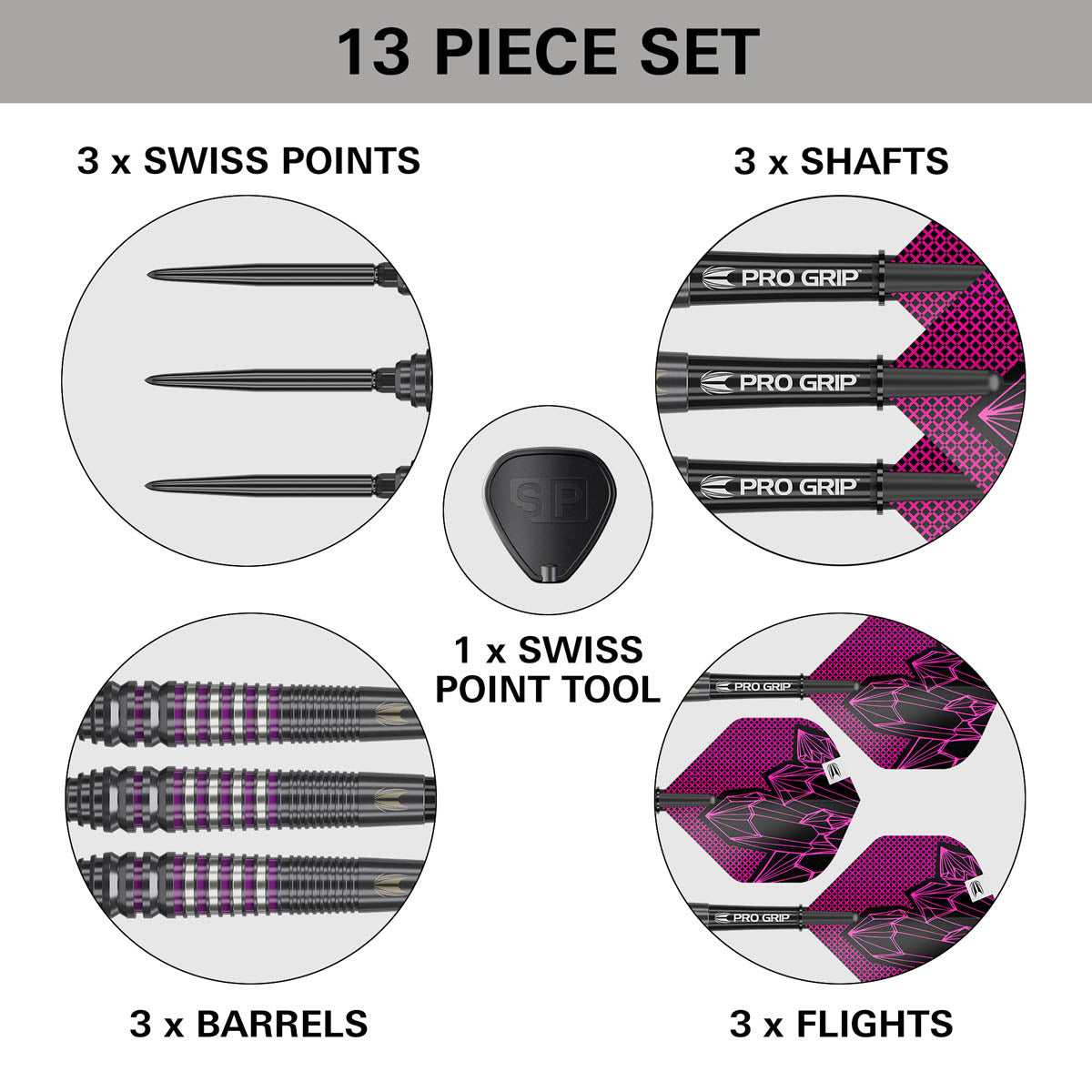 Lorraine Winstanley G2 Steel Tip Darts contents image displaying everything included inside the box