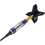 Luke Littler Brass Soft Tip Darts close up image highlighting the brass barrel finish and grip detail