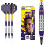 Luke Littler Brass Soft Tip Darts main product image showing the darts, packaging, flights, shafts, and included accessories