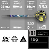 Luke Littler Edge Soft Tip Darts specifications image showing barrel dimensions, weight, and technical details
