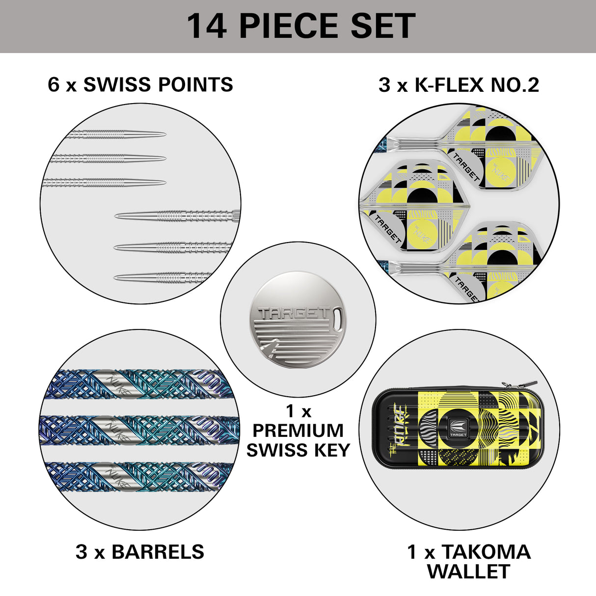 Luke Littler Edge Steel Tip Darts contents image displaying everything included inside the box