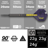 Luke Littler SP Steel Tip Darts specifications image showing barrel dimensions, weight, and technical details