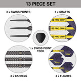 Luke Littler SP Steel Tip Darts what’s included image showing all items supplied inside the box