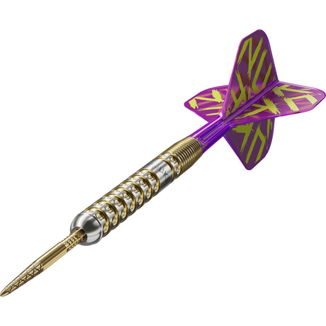 Luke Littler G1 Prodigy SP Steel Tip Darts close up angle image highlighting the barrel grip and detailed machining