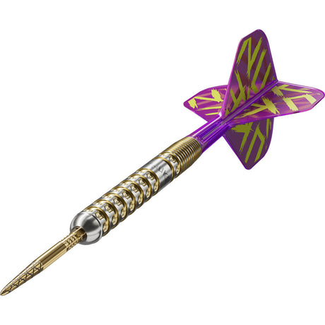 Luke Littler G1 Prodigy SP Steel Tip Darts close up angle image highlighting the barrel grip and detailed machining