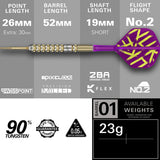 Luke Littler G1 Prodigy SP Steel Tip Darts specifications image displaying barrel dimensions and technical details