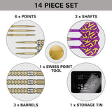 Luke Littler G1 Prodigy SP Steel Tip Darts box contents image displaying all included accessories and components