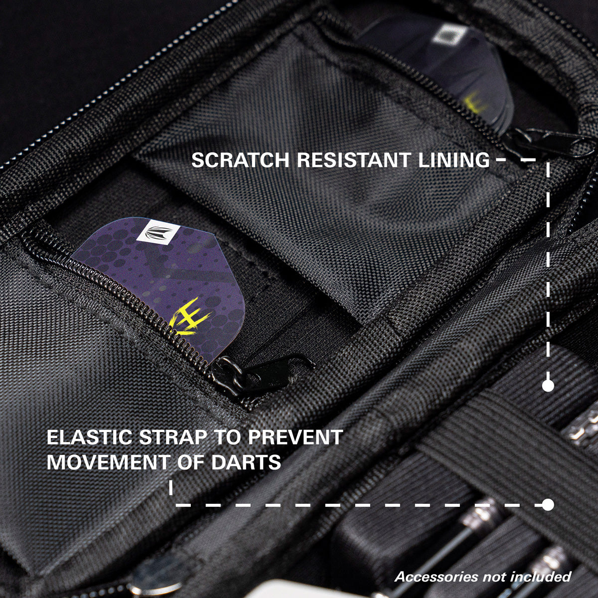 Target Luke Littler Takoma Ghost Dart Case image highlighting the internal storage compartments, straps, and accessory holders