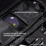 Target Luke Littler Takoma Ghost Dart Case image highlighting the internal storage compartments, straps, and accessory holders