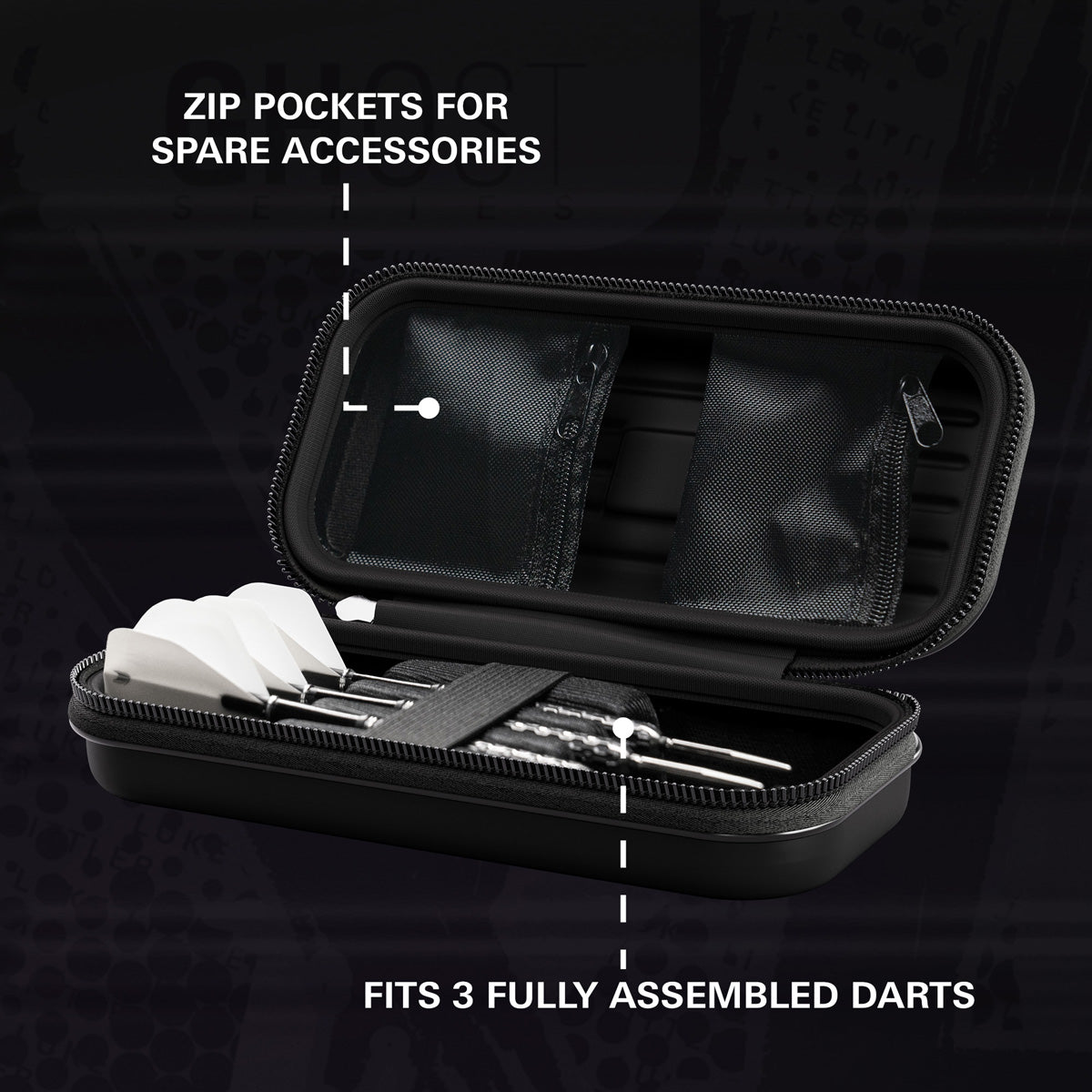 Target Luke Littler Takoma Ghost Dart Case image showing the inside of the case with storage compartments and layout