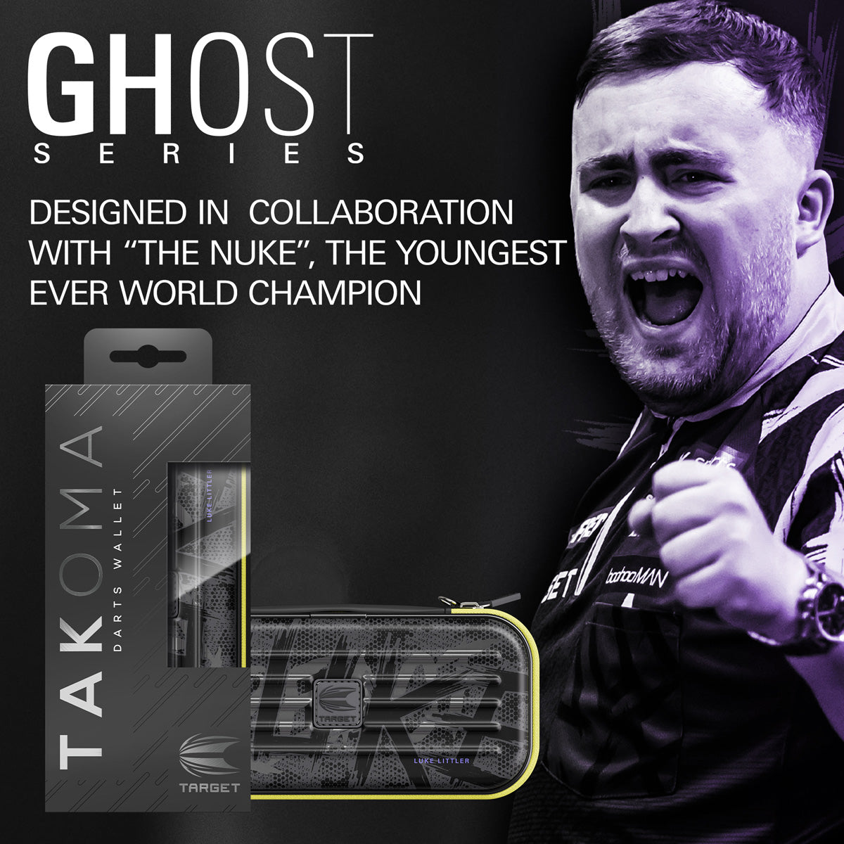 Target Luke Littler Takoma Ghost Dart Case outer box image showing the retail packaging and branding