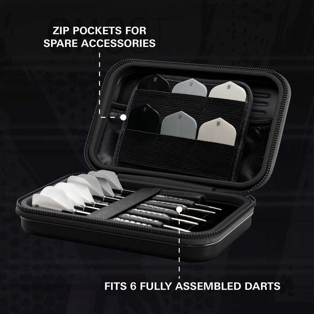 Target Luke Littler Takoma Ghost XL Dart Case image showing the inside of the case with storage compartments and layout