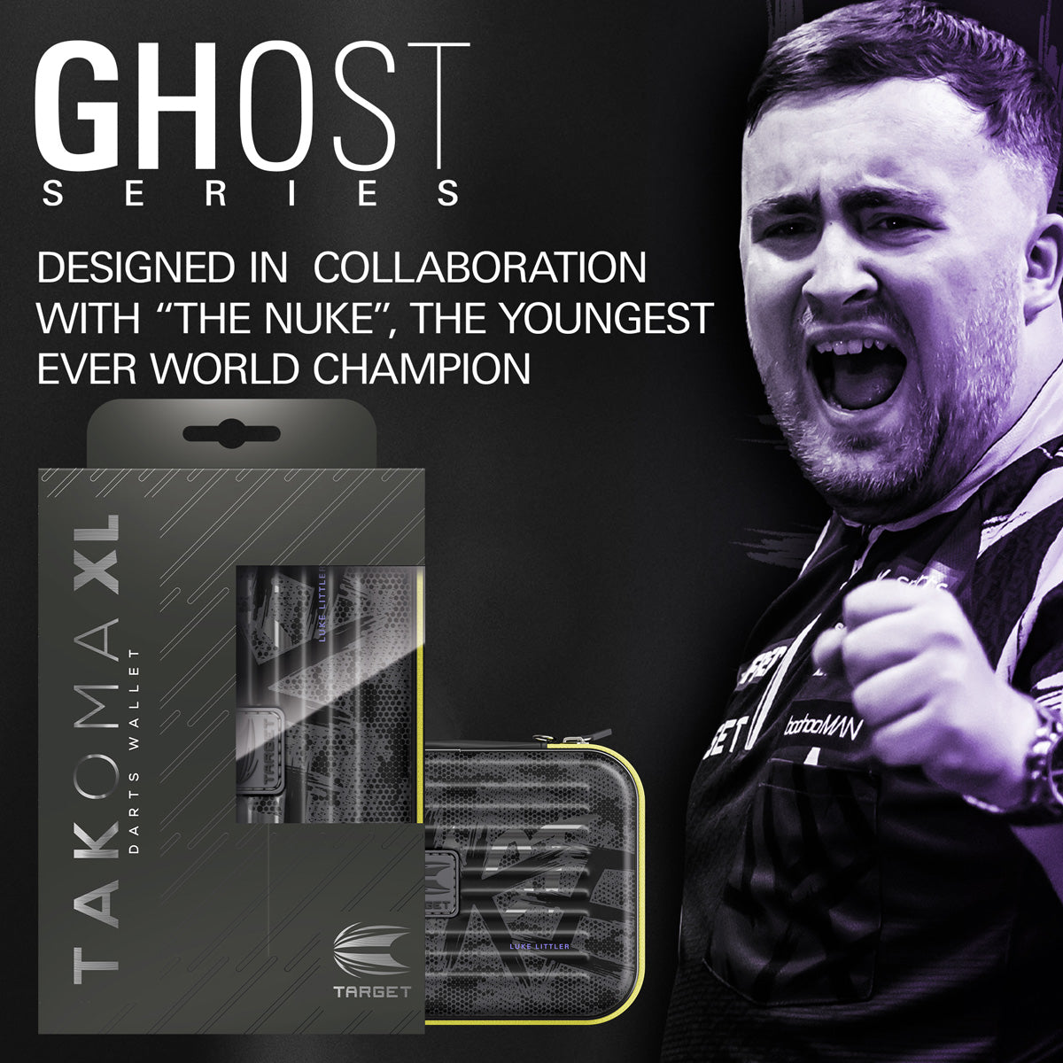 Target Luke Littler Takoma Ghost XL Dart Case outer box image showing the retail packaging and branding