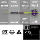 Luke Littler World Champion 2025 Edition Steel Tip Darts specifications image showing barrel dimensions, weight, and technical details