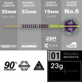 Luke Littler World Champion 2025 Edition Steel Tip Darts specifications image showing barrel dimensions, weight, and technical details