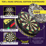 Luke Littler World Champion Surround and TOR Dartboard Bundle by Target close up image highlighting the sisal fibre construction and playing surface