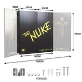 Luke The Nuke Littler Cabinet and Dartboard Set by Target product image showing the cabinet dimensions and fixings